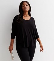New Look Curves Black Jersey 3/4 Sleeve Chain Top